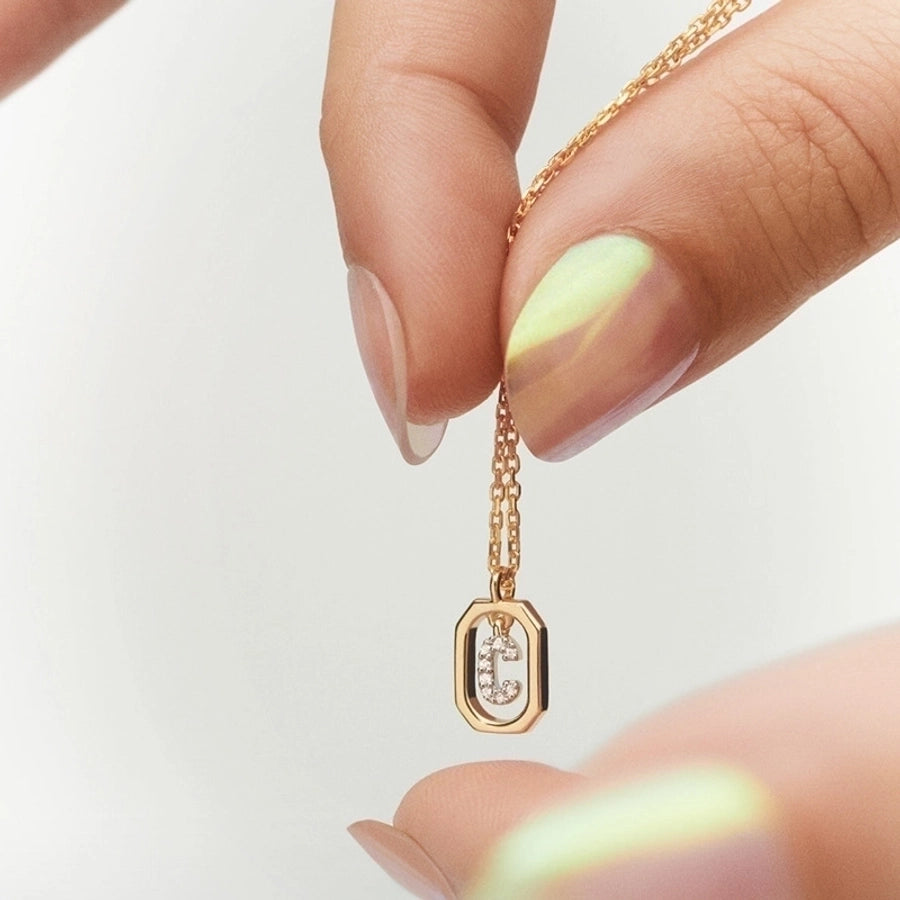 925 Sterling Silver Zircon letter pendant Necklace