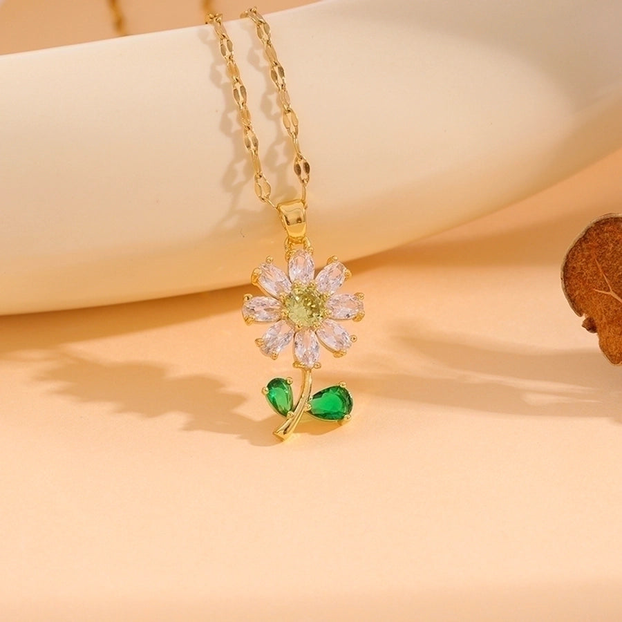 Stainless Steel 18K Gold Plated Flower Necklace