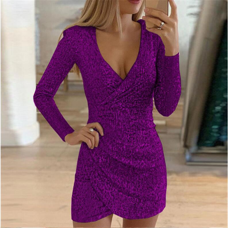 Full sleeve V neck sequin dress