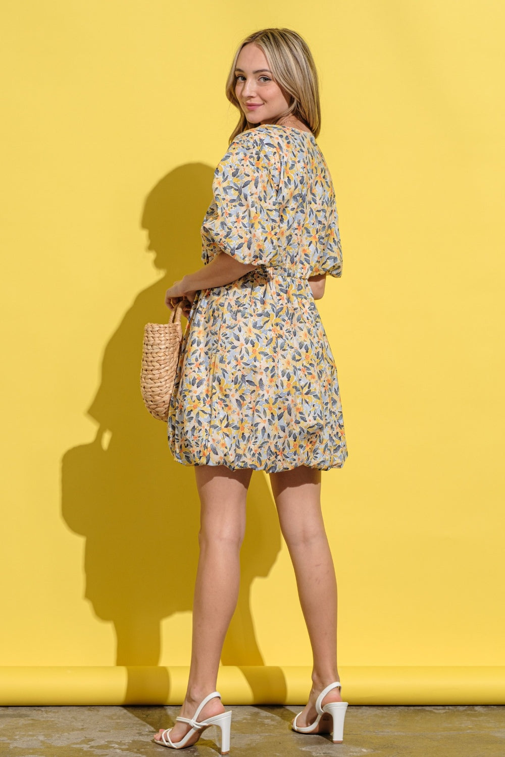 Floral Surplice Puff Sleeve Dress