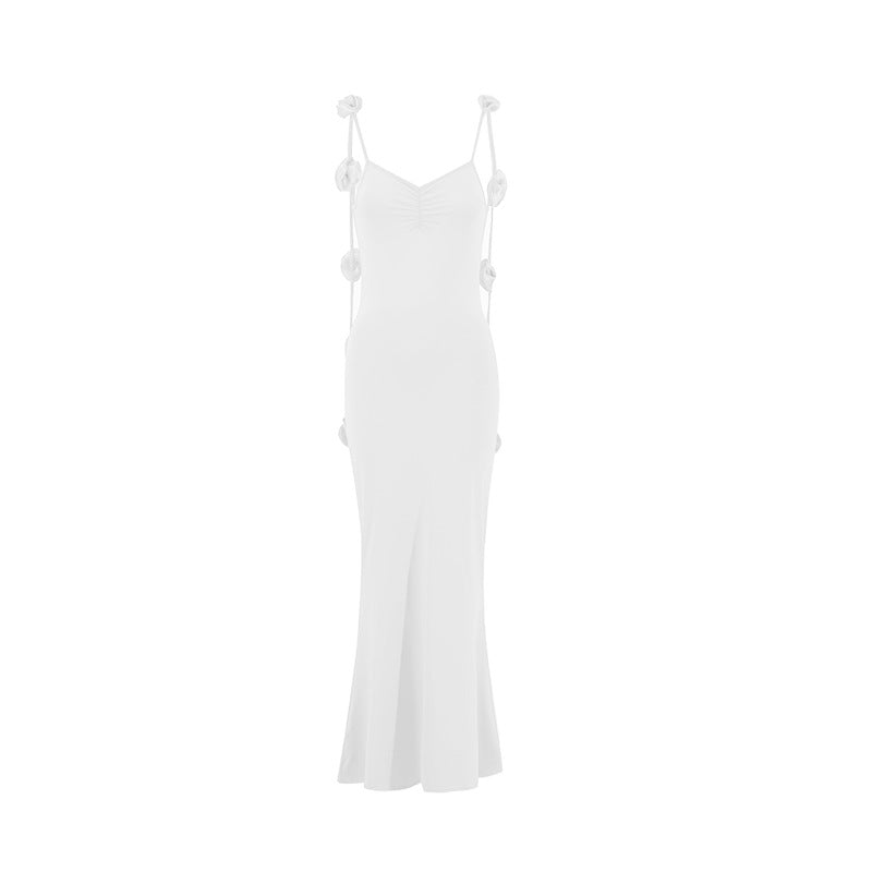 Backless floral accessorized bodycon maxi dress