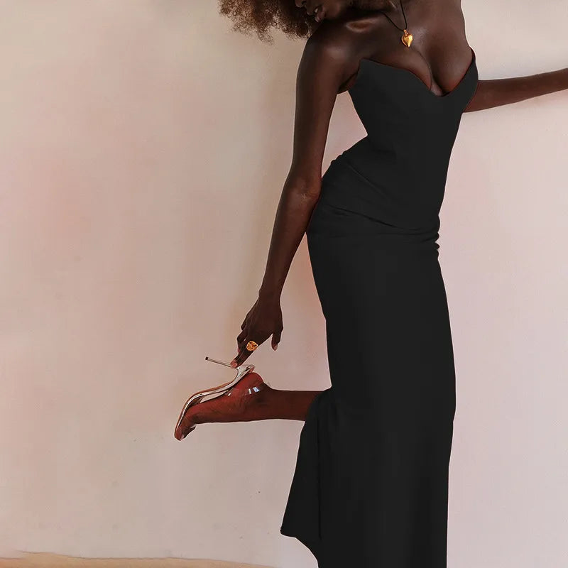 Maddy deep neck bodycon long dress