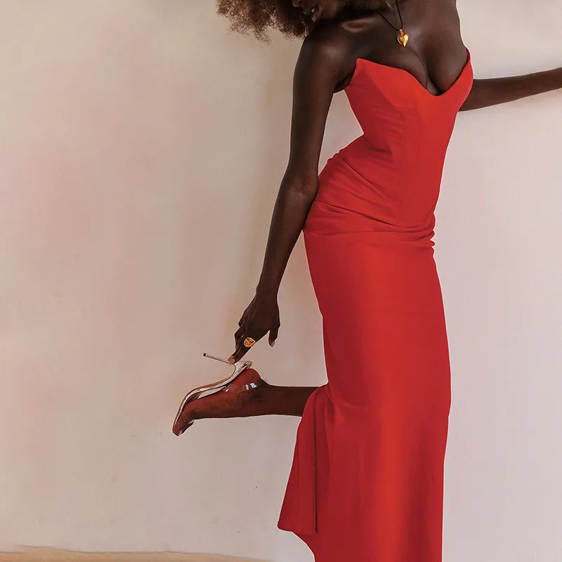Maddy deep neck bodycon long dress