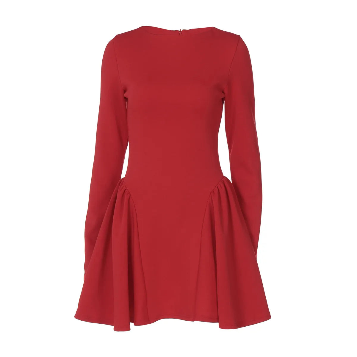 Boat neck long sleeve puffy skirt dress