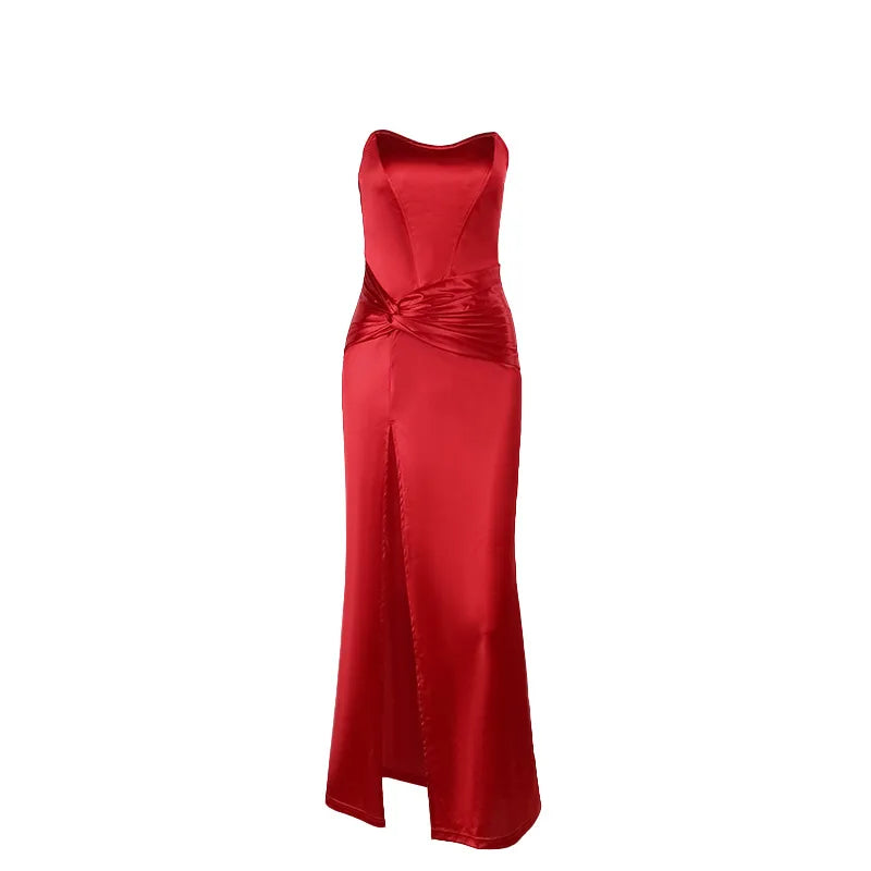 Paula side slit strapless party dress