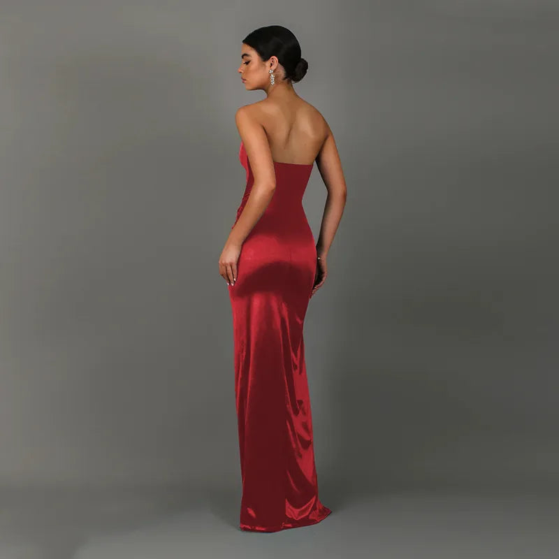 Paula side slit strapless party dress