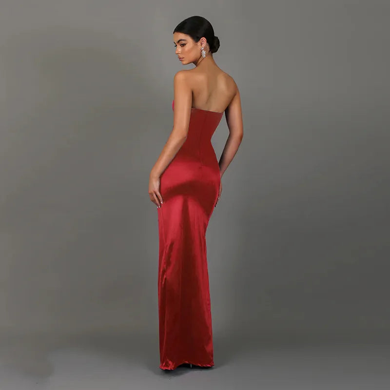 Paula side slit strapless party dress