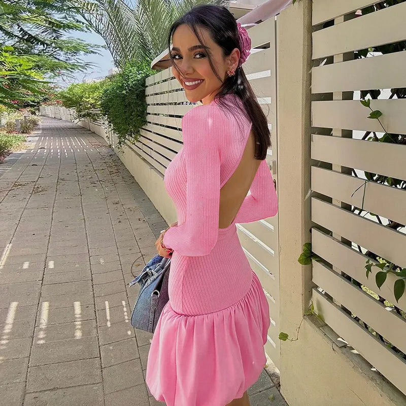 Maddie Puffy skirt full sleeve backless dress