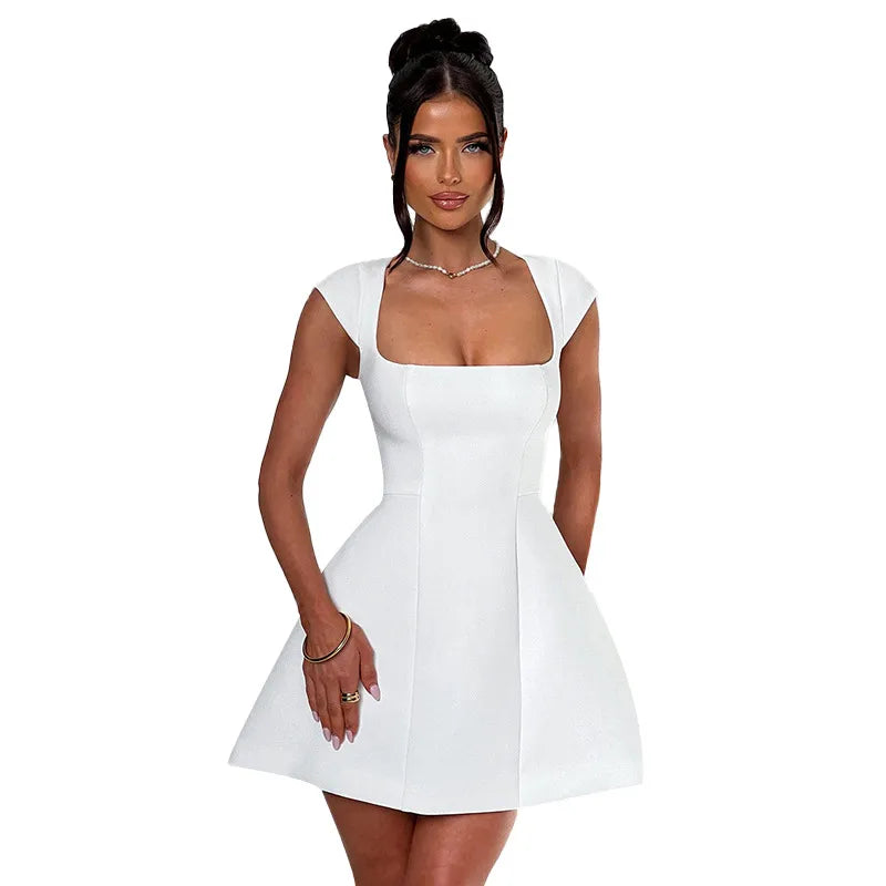 Holly square neck puffy flair mini dress