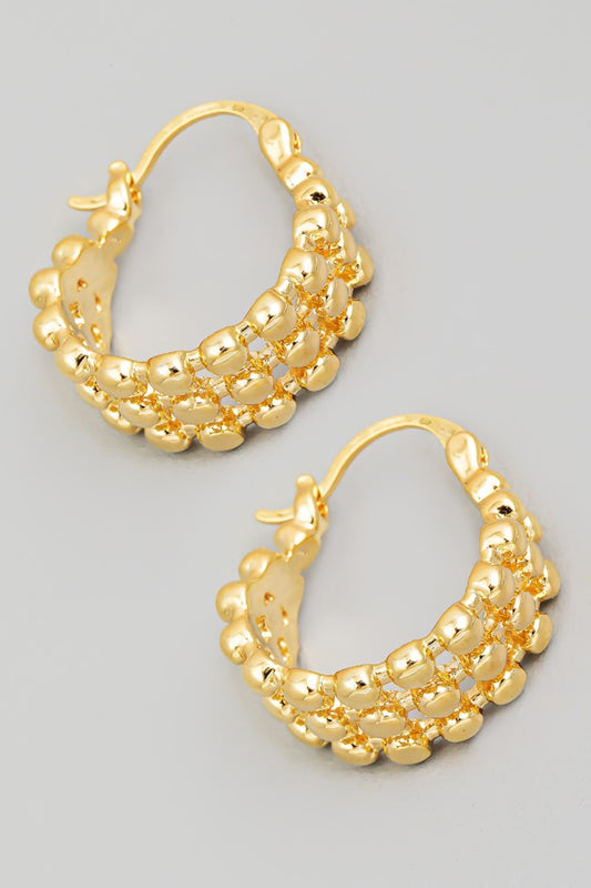 Fame Metallic Bead Pincatch Hoop Earrings