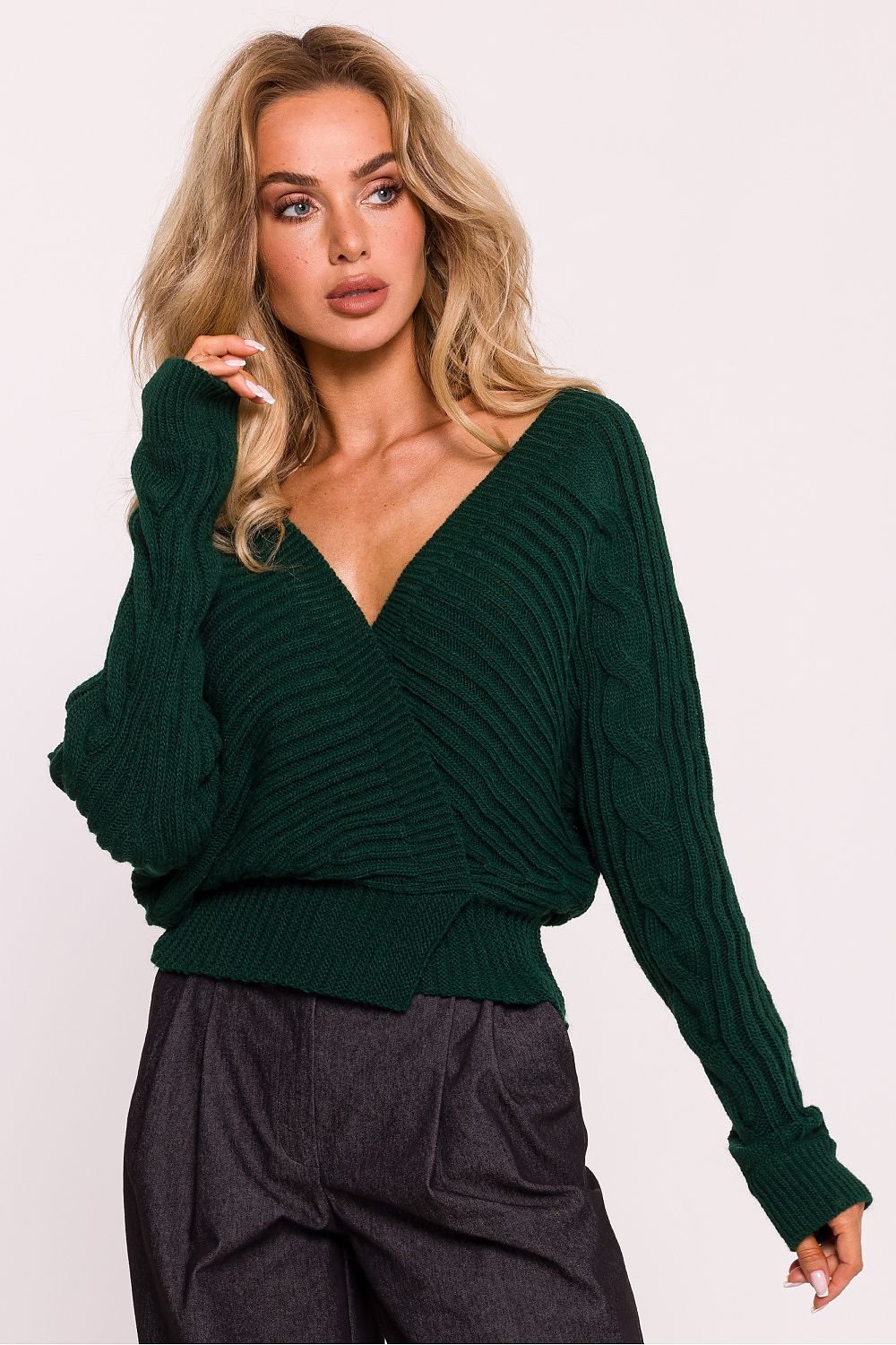 Deep neck cozy sweater