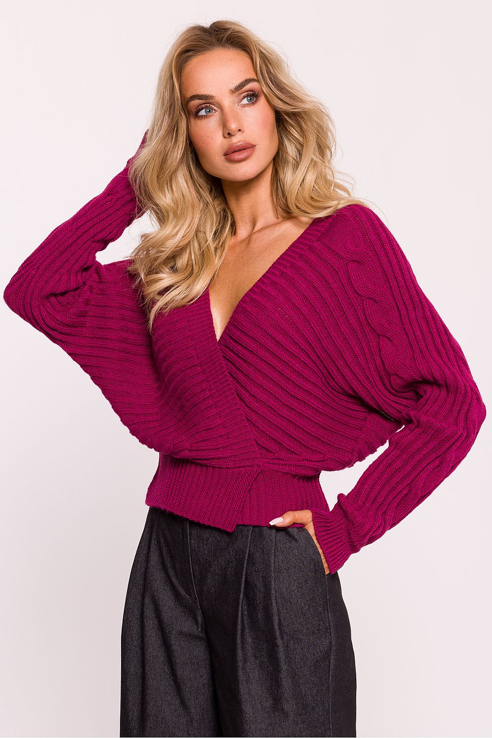 Deep neck cozy sweater