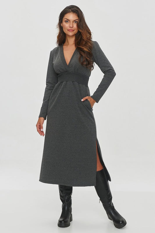 Low neck side slit autumn dress