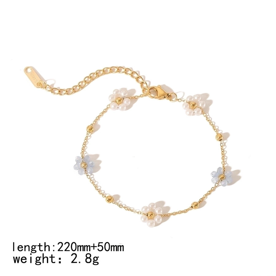 Stainless Steel 18K Gold Plated Simple Style Polishing Plating Flower Bracelets Anklet Necklace