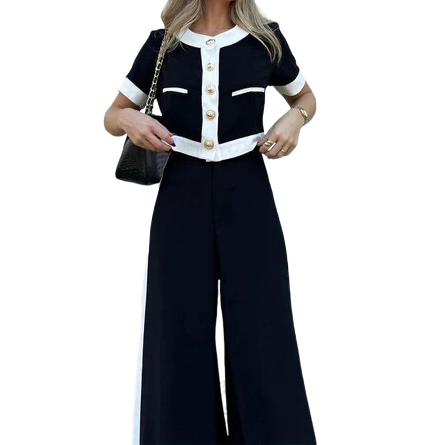 Button down crop top and wide legs pant set