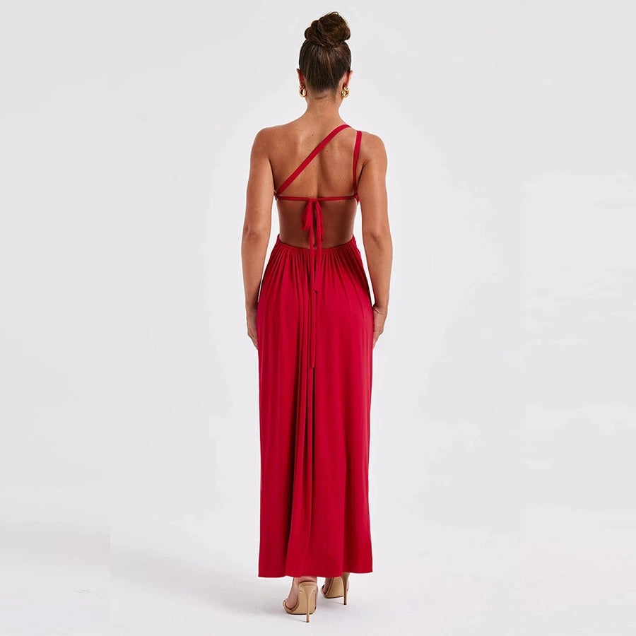 One shoulder side slit classy maxi dress