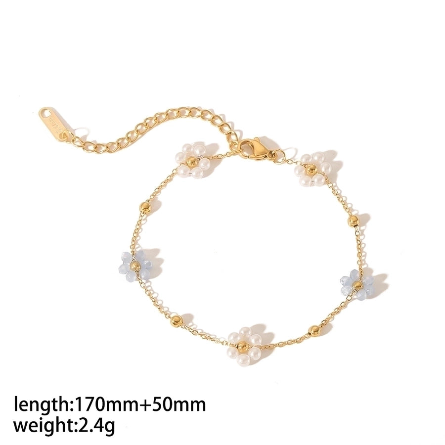 Stainless Steel 18K Gold Plated Simple Style Polishing Plating Flower Bracelets Anklet Necklace