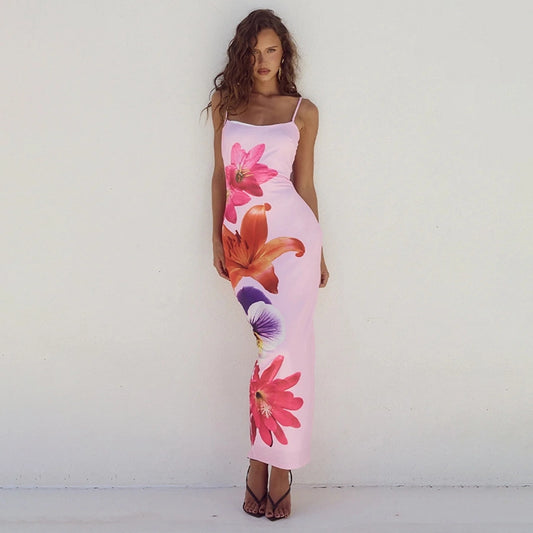 Large floral printed bodycon maxi dress