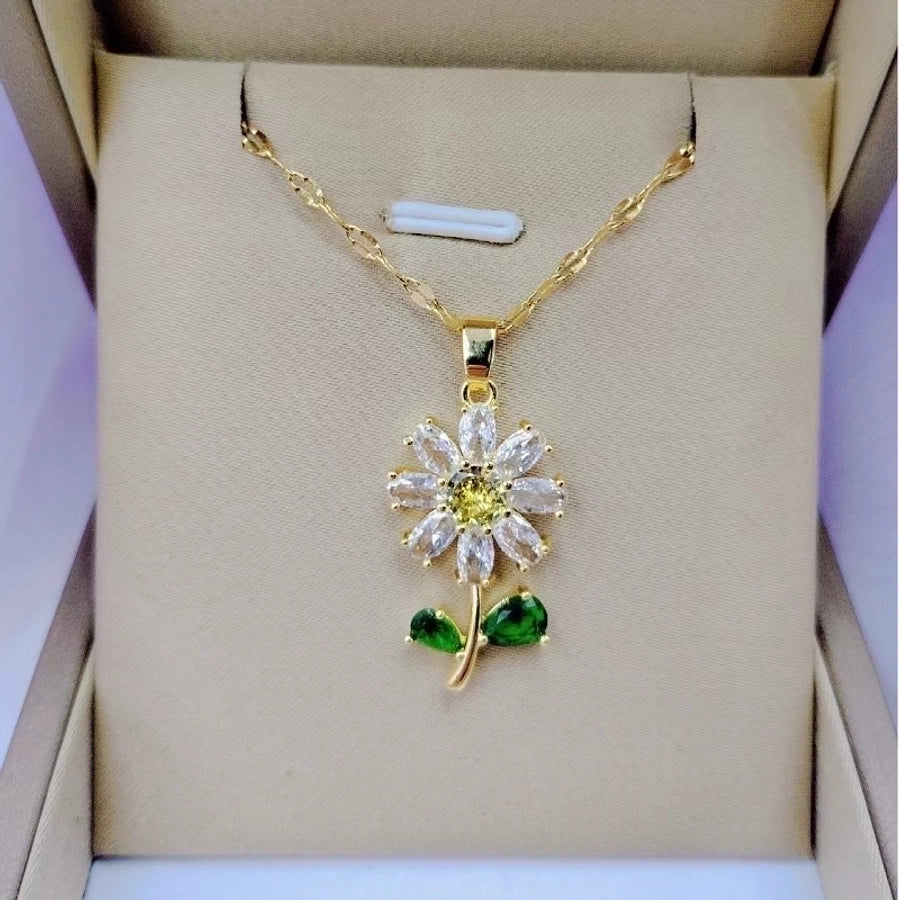 Stainless Steel 18K Gold Plated Flower Necklace
