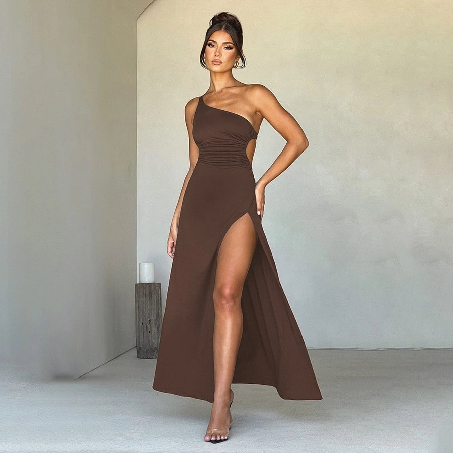 One shoulder side slit classy maxi dress