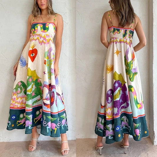 Nature printed strapless maxi dress