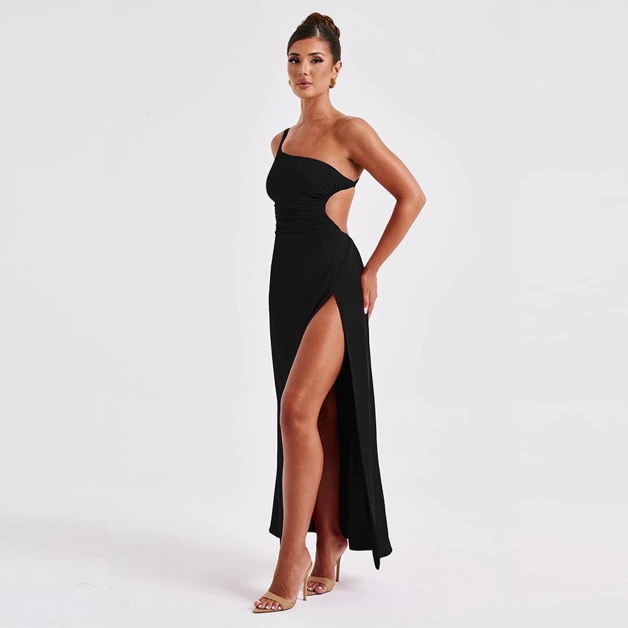 One shoulder side slit classy maxi dress