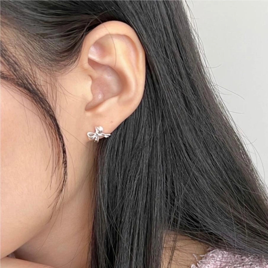 1 Pair 925 Sterling Silver Bow Knot Ear Studs