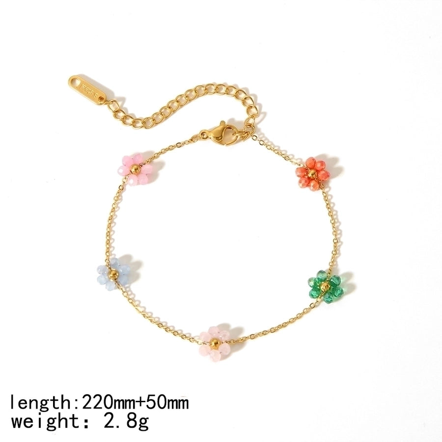 Stainless Steel 18K Gold Plated Simple Style Polishing Plating Flower Bracelets Anklet Necklace