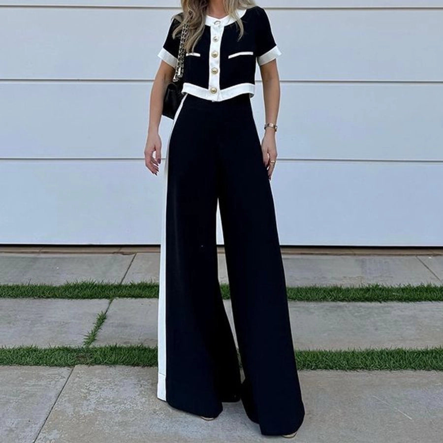 Button down crop top and wide legs pant set