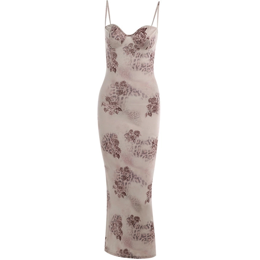 Strappy subtle flowers bodycon glam dress