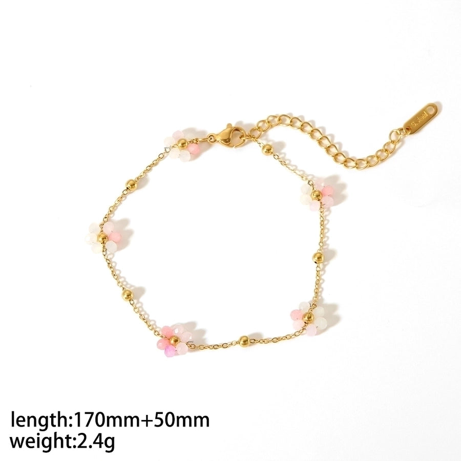 Stainless Steel 18K Gold Plated Simple Style Polishing Plating Flower Bracelets Anklet Necklace