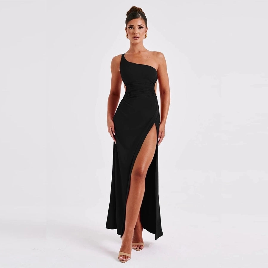 One shoulder side slit classy maxi dress