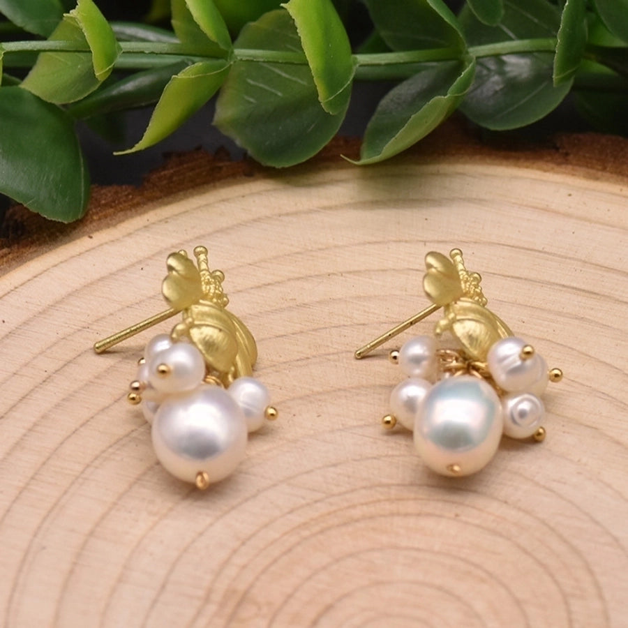 Queenbee pearl inlay zircon drop earrings