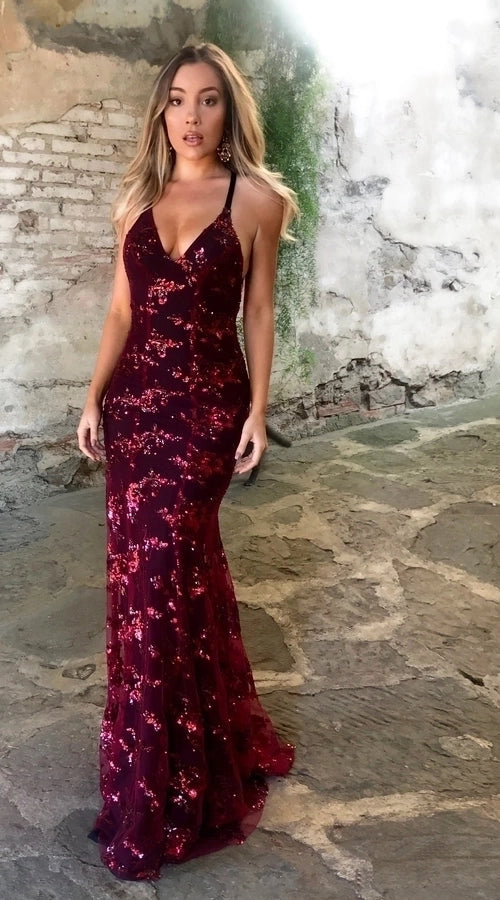 Backless sequin party maxi dress