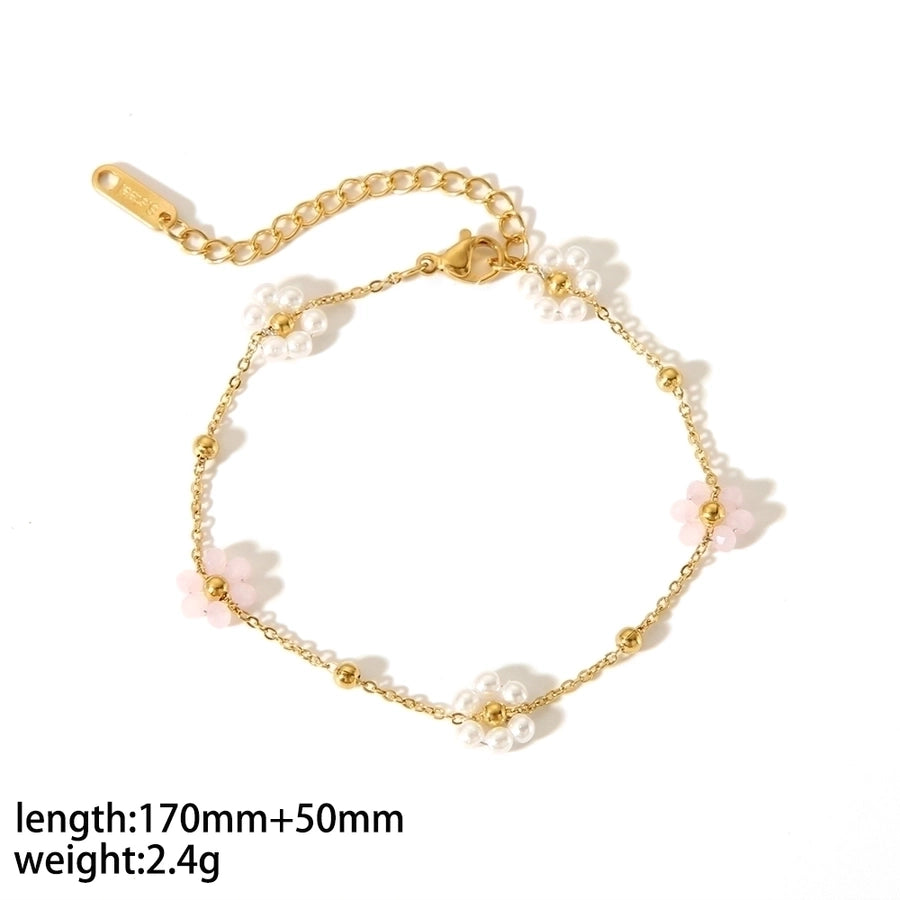 Stainless Steel 18K Gold Plated Simple Style Polishing Plating Flower Bracelets Anklet Necklace