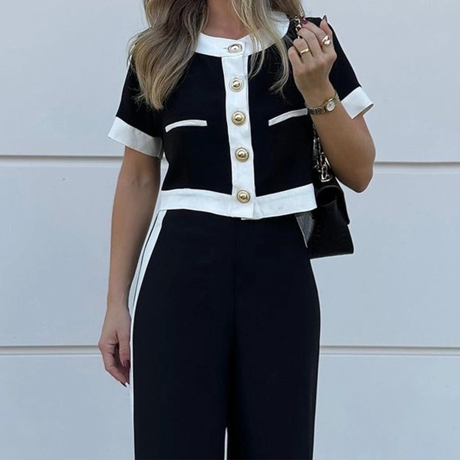 Button down crop top and wide legs pant set