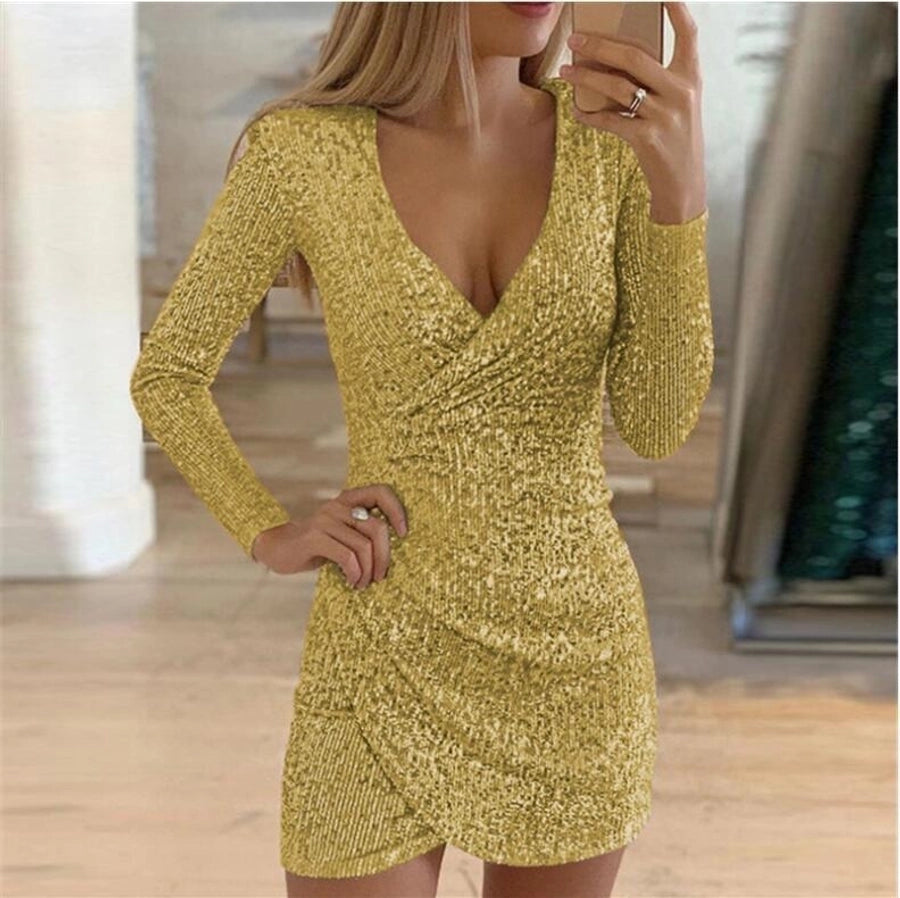 Full sleeve V neck sequin dress