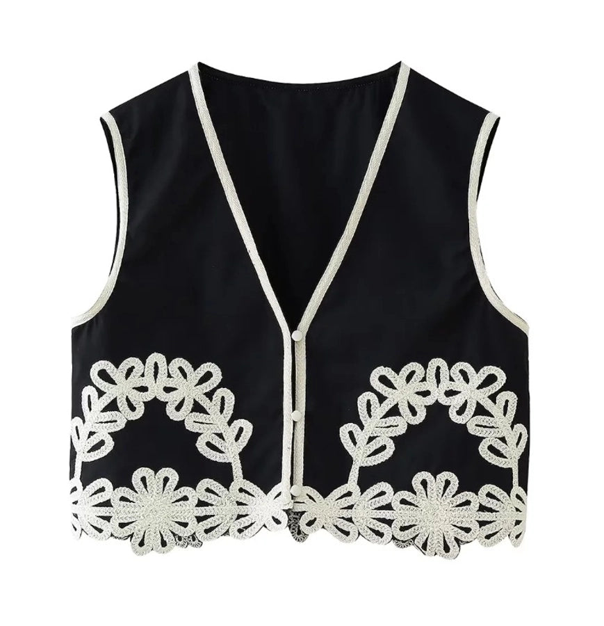 Embroidered vest and bottom sets