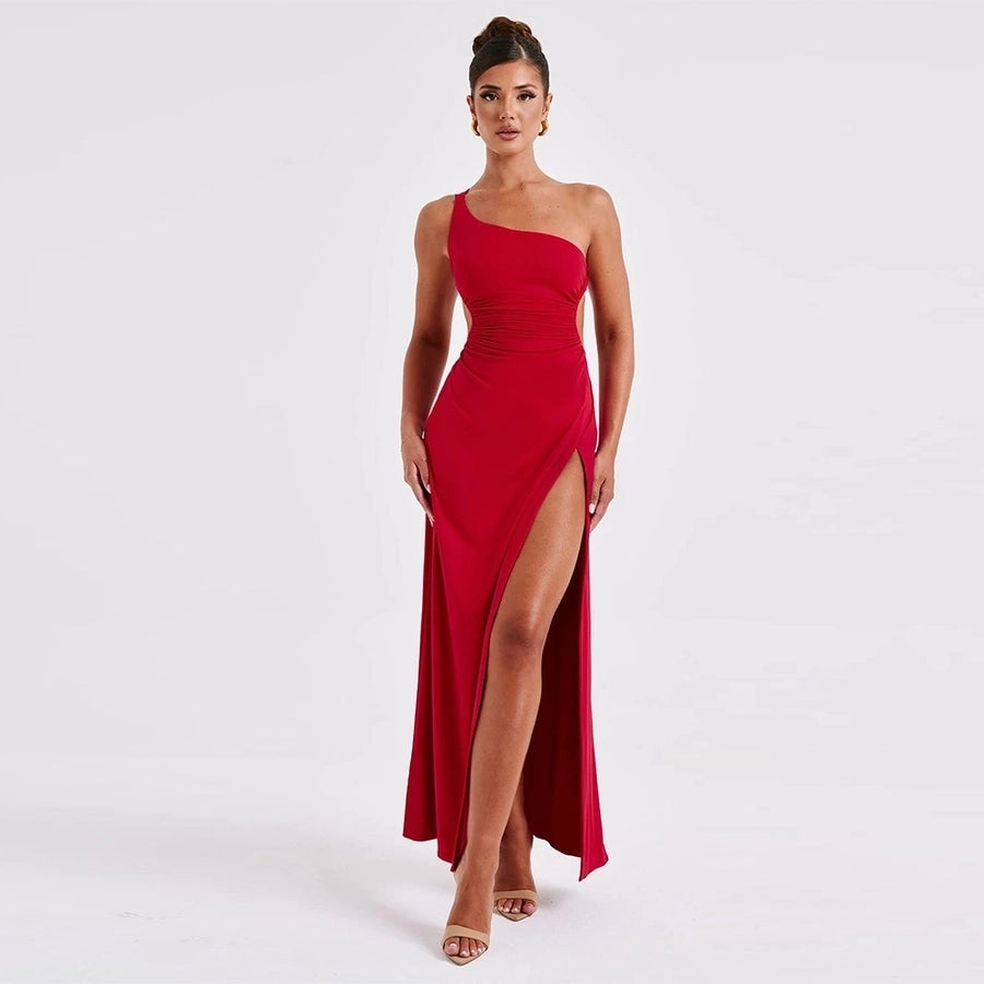 One shoulder side slit classy maxi dress