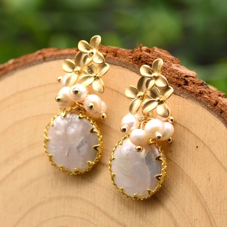 Queenbee pearl inlay zircon drop earrings