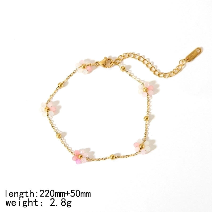 Stainless Steel 18K Gold Plated Simple Style Polishing Plating Flower Bracelets Anklet Necklace