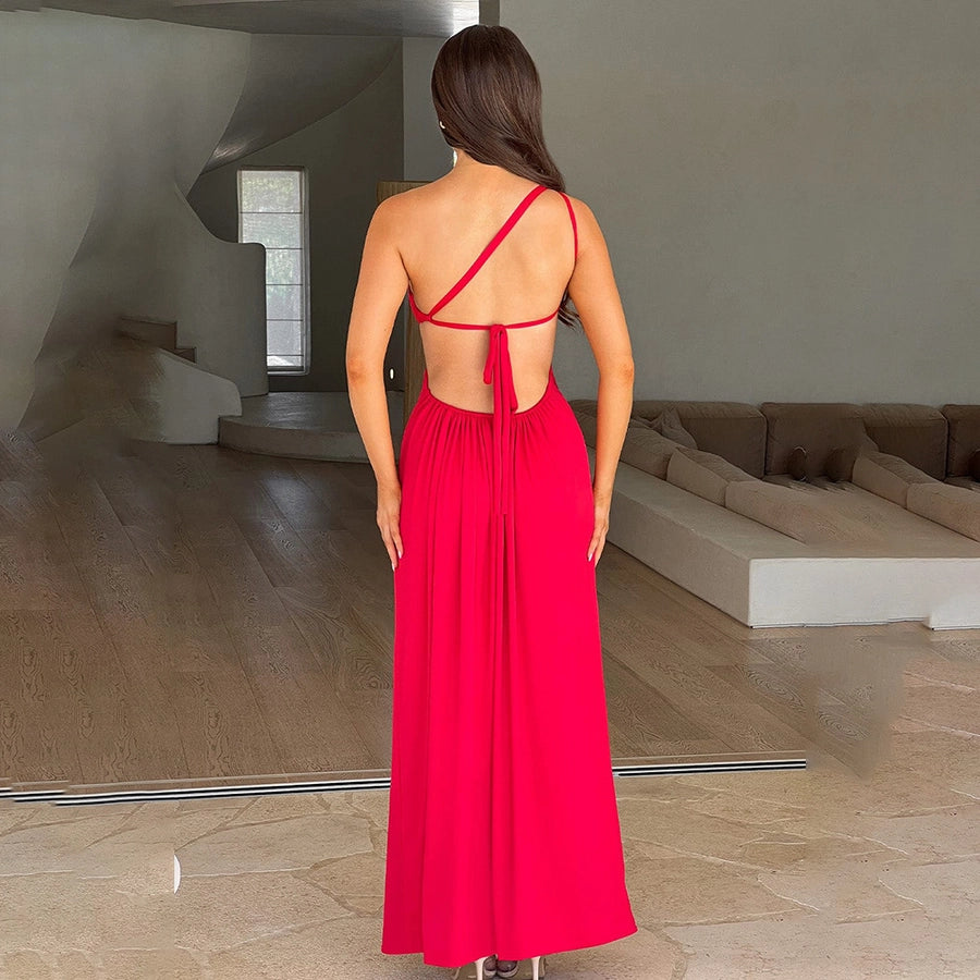 One shoulder side slit classy maxi dress