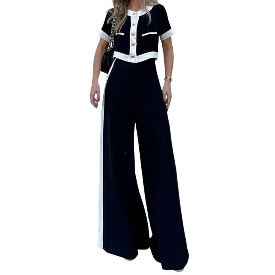 Button down crop top and wide legs pant set