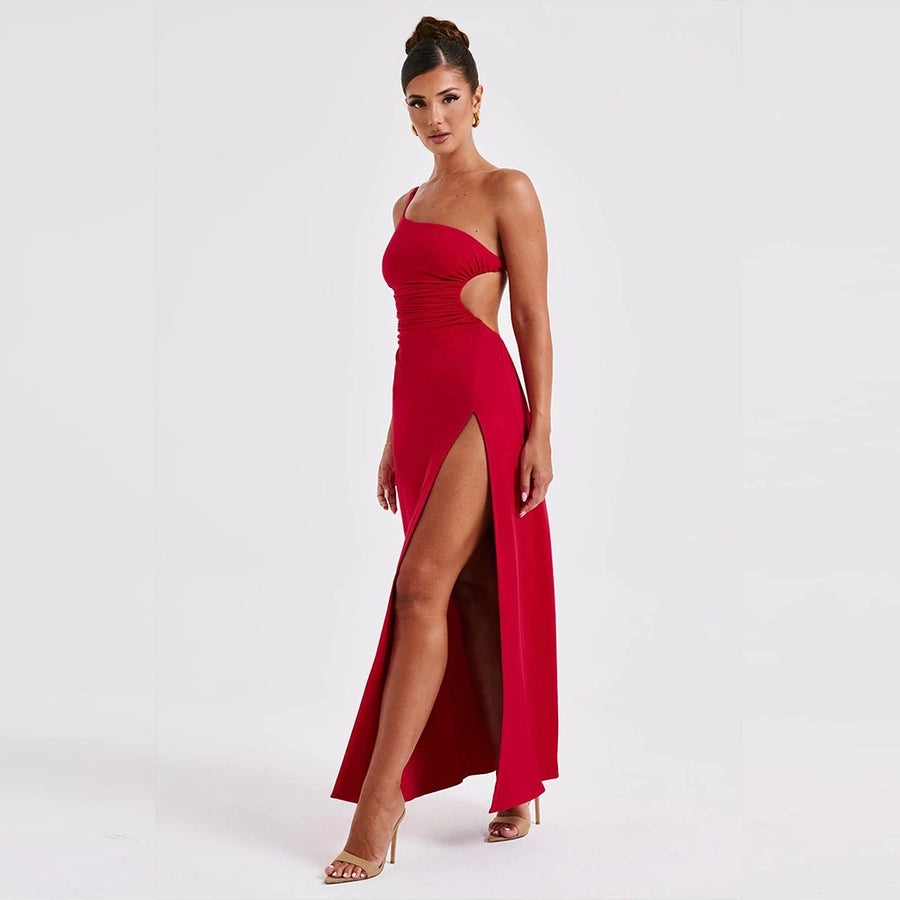 One shoulder side slit classy maxi dress