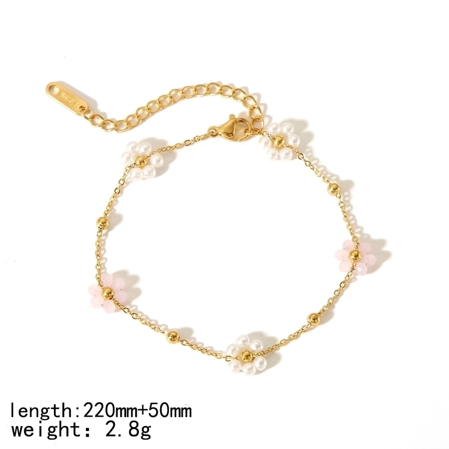 Stainless Steel 18K Gold Plated Simple Style Polishing Plating Flower Bracelets Anklet Necklace