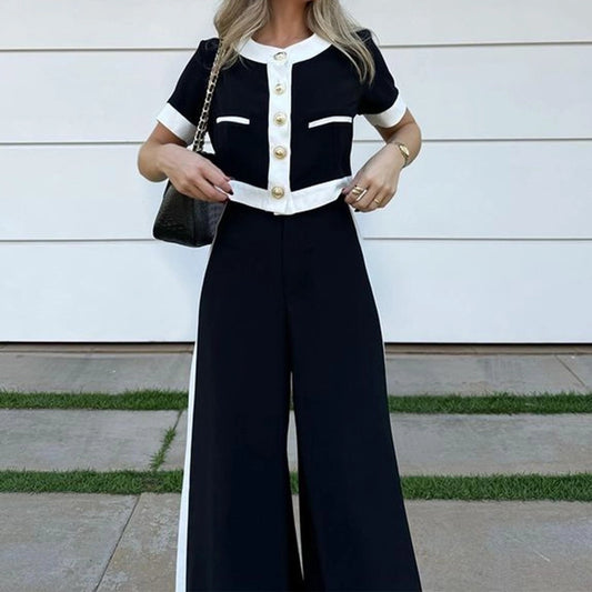 Button down crop top and wide legs pant set