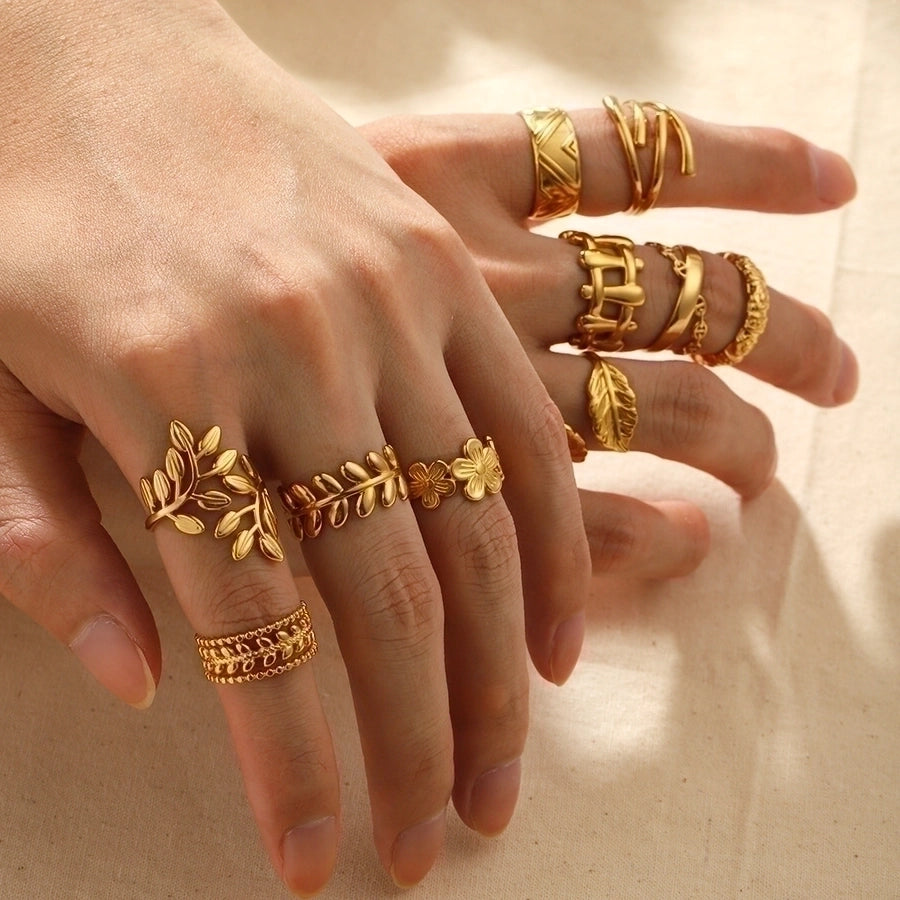 Stainless Steel 18K Gold Plated Geometric Open Rings