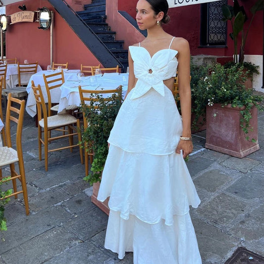 White flower topped maxi dress