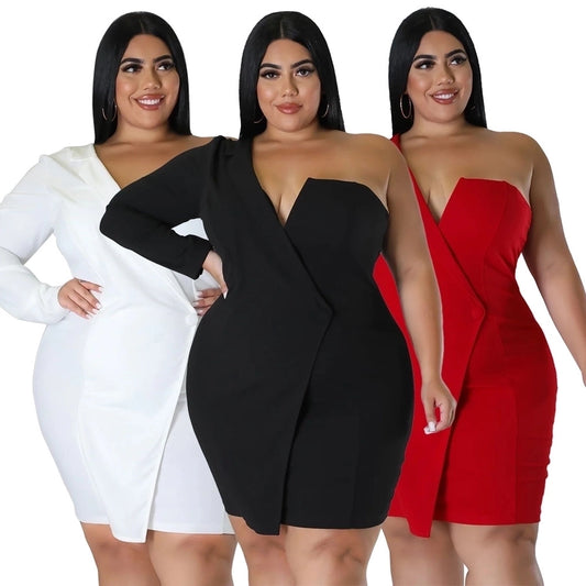 One shoulder asymmetric plus size mini dress