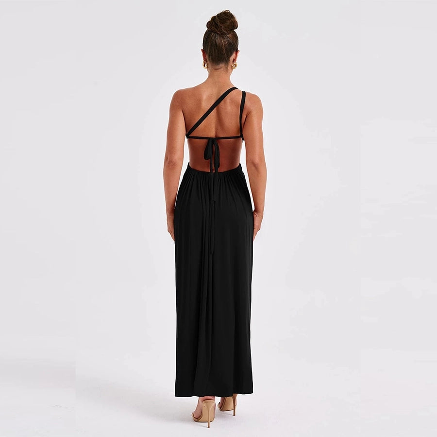 One shoulder side slit classy maxi dress